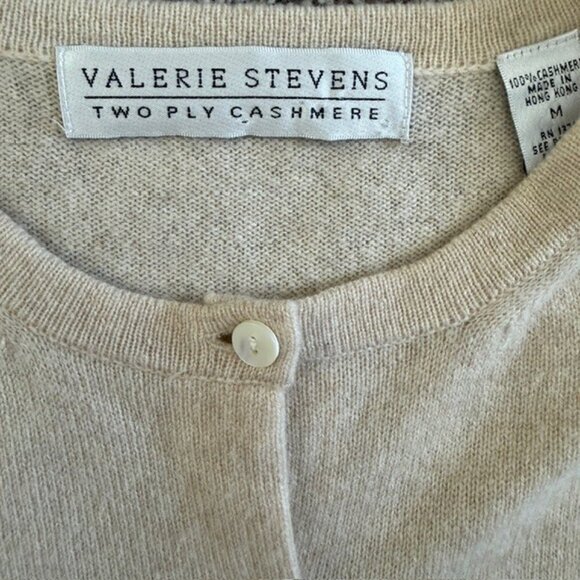 VALERIE STEVENS Beige Cream Cashmere Cardigan Sweater Medium - Picture 11 of 12